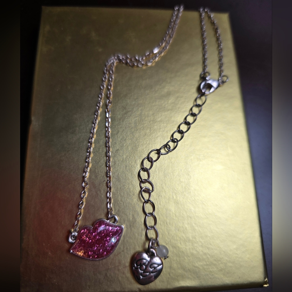 Betsey Johnson Glittery Kiss Me Lips Necklace Like New! Excellent condition!
